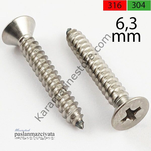 6,3mm Paslanmaz YHB Saç Vidası Çeşitleri DIN7982