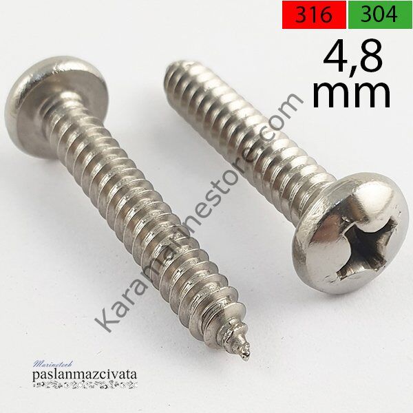 4,8mm Paslanmaz YSB Saç Vidası Çeşitleri DIN7981