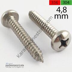 4,8mm Paslanmaz YSB Saç Vidası Çeşitleri DIN7981