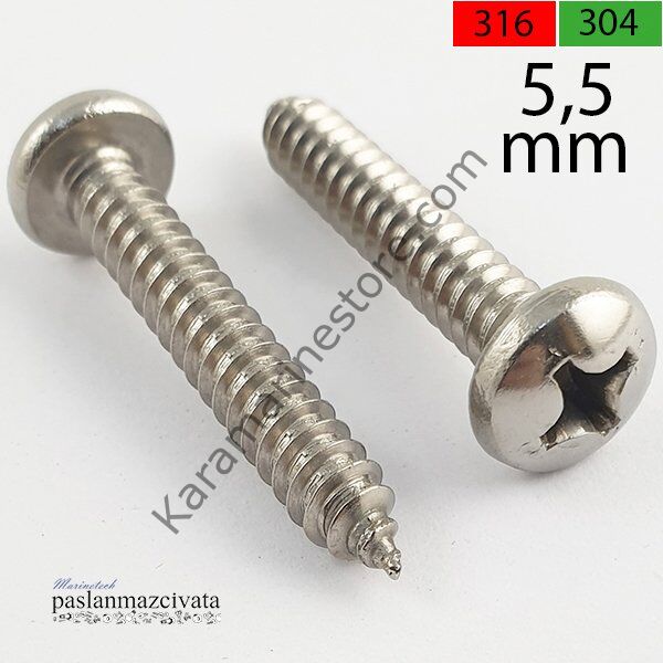 5,5mm Paslanmaz YSB Saç Vidası Çeşitleri DIN7981