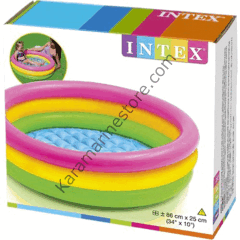 İntex 3 Boğumlu Gökkuşağı Desenli Şişirilebilir Zeminli Bebek Havuzu 86cm - 58924