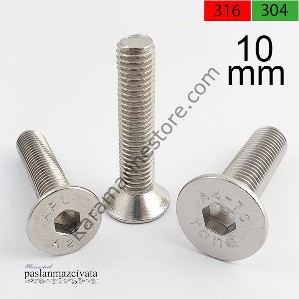 M10 Paslanmaz Havşa Baş İmbus Civata Çeşitleri DIN7991