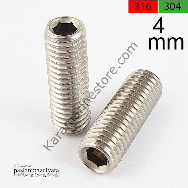 4mm Paslanmaz Setskur Çeşitleri, (Kafasız alyan) DIN916