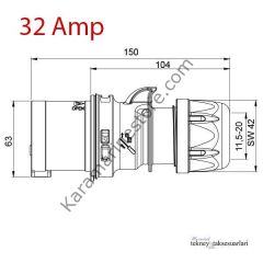 IP44 16 Amp. 32 Amp. Sahil Besleme Erkek Fişi