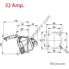 IP44 16 Amp. 32 Amp. Sahil Besleme Prizi (Eğik)