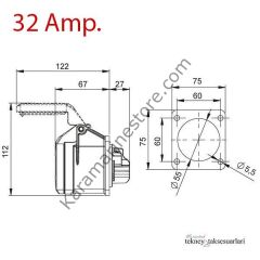 IP44 16 Amp. 32 Amp. Sahil Besleme Prizi (Düz)